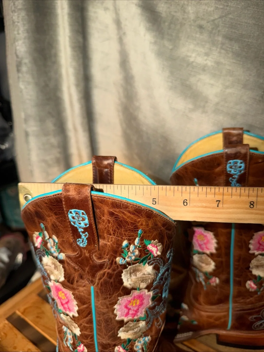 Macie Bean Kid's Honey Bunch Brown/Floral Square Toe Western Boot MK9012 Size 5